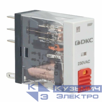 Реле миниатюрное промышленное 2CO ком. ток 8А AgSnO2 напряжение 24В AC опция: тест-кнопка+светодиод DKC IR-24AC-2CO-D