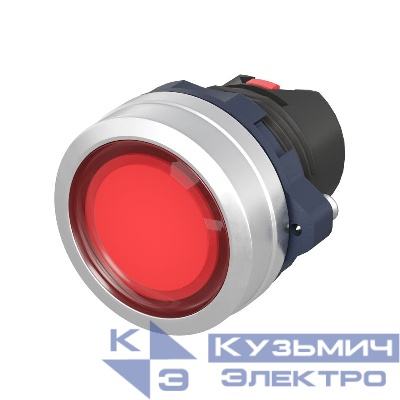 Кнопка плоская без фиксации алюм. кольцо прозр. красн. DKC M22P-FMLRA