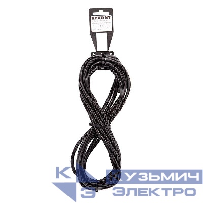 Труба автомобильная гофрированная ПП разрезная d4.7мм черн. (уп.5м) Rexant 15-0505