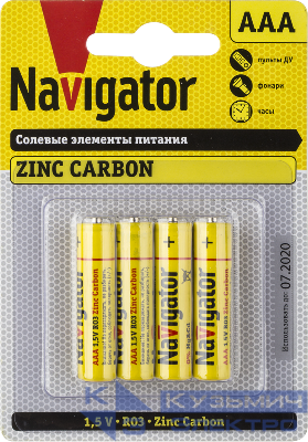 Элемент питания солевой AAA/R03 94 767 NBT-NS-AAA/R03-BP4 (блист.4шт) Navigator 94767