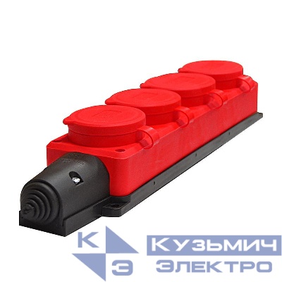 Колодка удлинителя 4-м Компакт 1ф с загл IP44 16А каучук красн. UNIVersal 3074