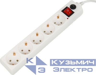 Удлинитель с сетевым фильтром 5х1.8м с заземл. 10А IP20 500SH-1.8-W 2.2кВт CCA бел. BURO 992284