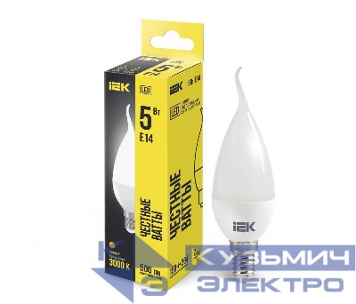 Лампа светодиодная CB35 5Вт свеча на ветру 3000К тепл. бел. E14 450лм 230-240В IEK LLE-CB35-5-230-30-E14