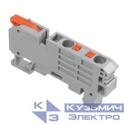 Клемма СМК 222-621-PT-6 3 вывода рычаг-push-in на DIN-рейку 1-6кв.мм сер. (уп.50шт) Rexant 07-5294