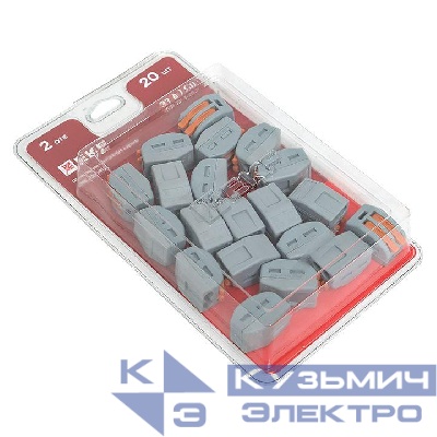 Клемма строительно-монтажная СМК 222-412 с рычагом 2 отверстия (блист.20шт) PROxima EKF plc-smk-412b-20