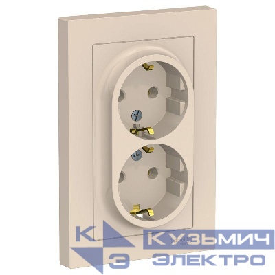 Розетка 2-м СП AtlasDesign 16А IP20 с заземл. в сборе беж. SE ATN000224
