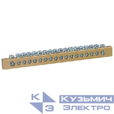 Шина NO-122-26 PEN земля-ноль 8х12мм 18/2 латунная крепеж по краям Эра Б0047241