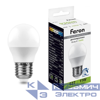 Лампа светодиодная LB-751 11Вт G45 шар 4000К E27 230В диммир. FERON 51059