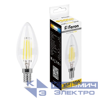 Лампа светодиодная LB-713 11Вт прозрачная 2700К E14 230В FERON 38006