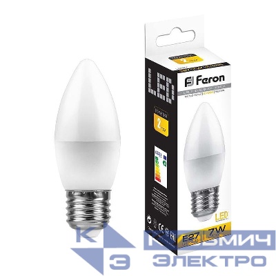 Лампа светодиодная LB-97 7Вт C37 свеча 2700К E27 230В FERON 25758
