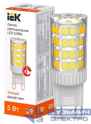 Лампа светодиодная CORN 5Вт капсула 3000К G9 230В керамика IEK LLE-CORN-5-230-30-G9