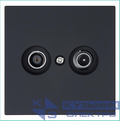 Розетка телевизионная оконечная TV + FM 2-м СП FD Ф9.5мм с накладкой механизм черн. матов. soft touch Jasmart FD6204PBM