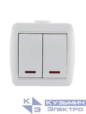 Выключатель 2-кл. ОП Nata 10А IP20 с подсветкой бел. LEZARD 710-0200-112