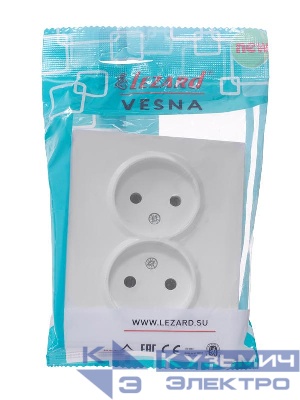 Розетка 2-м СП VESNA без заземл. ПБТ бел. LEZARD 742-0200-128B