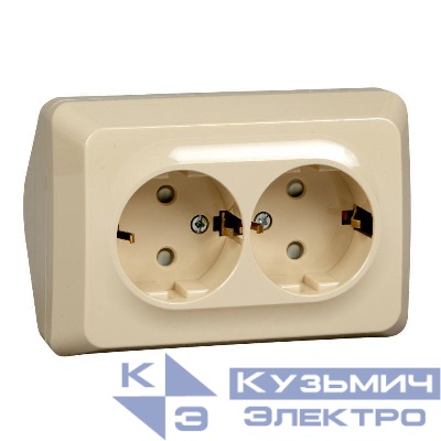 Розетка угловая 2-м ОП Этюд 16А IP20 250В с заземл. защ. шторки крем. SE PA16-108K