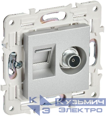 Розетка двойная TV+RJ45 кат.5E SKANDY SK-A14S серебр. IEK SK-AK20-1-K23