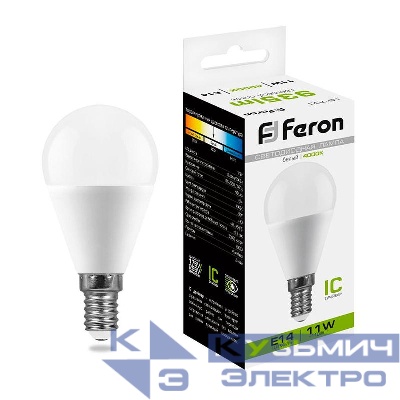 Лампа светодиодная LB-750 11Вт G45 шар 4000К E14 230В FERON 25947