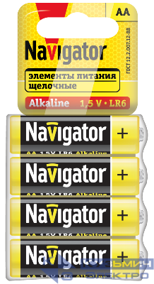 Элемент питания 95 457 NBT-02 AA LR6 4SHBP (уп.4шт) NAVIGATOR 95457