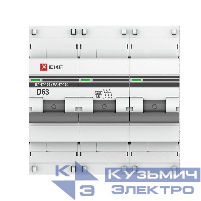Выключатель автоматический модульный 3п D 63А 10кА ВА 47-100 PROxima EKF mcb47100-3-63D-pro