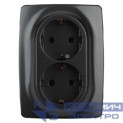 Розетка 2-м СП Эра12 12-2108-05 16А IP20 250В 2х2P+E Schuko защ. шторки антрацит Эра Б0036446