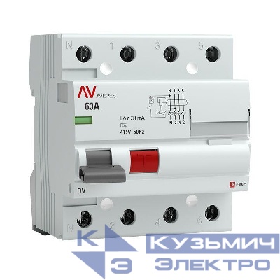 Выключатель дифференциального тока (УЗО) 4п 63А 30мА тип AC DV AVERES EKF rccb-4-63-30-ac-av