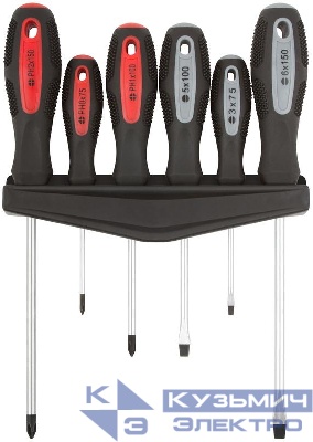 Набор отверток "Мастер" CrV сталь магнитный наконечник на держателе прорезиненные ручки (6 предметов) КУРС 55986