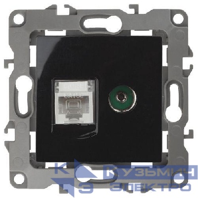 Розетка компьютерная + телевизионная Эра12 12-3110-06 RJ45 + TV IP20 черн. Эра Б0027446