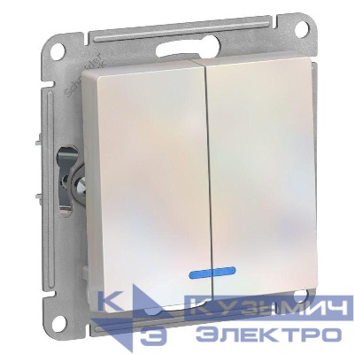 Выключатель 2-кл. СП AtlasDesign 10А IP20 (сх. 5а) 10AX с подсветкой механизм жемчуж. SE ATN000453