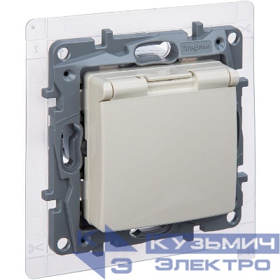 Розетка 1-м СП Etika 16А IP44 250В с заземл. со шторками с защ. крышкой безвинтов. зажимы сл. Кость IEK 672326