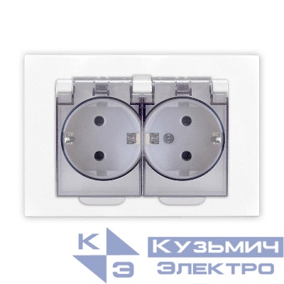 Розетка 2-м СП Афина 16А IP20 с заземл. c прозр. крышкой в сборе бел. Universal A0031