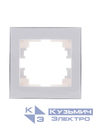 Рамка 1-м Rain горизонт. с хром. боковой вставкой бел. LEZARD 703-0225-146
