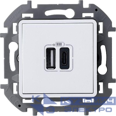 Устройство зарядное Inspiria с 2-мя USB разьемами A и C 240В/5В 3000мА бел. IEK 673760