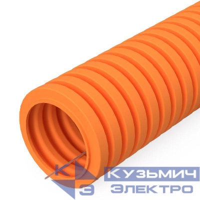 Труба гофрированная ПВХ легкая d63мм с протяжкой 350 Н оранж. (уп.15м) Промрукав PR01.0136