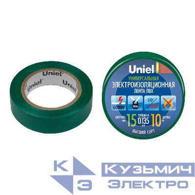 Лента изоляционная 0.135х15мм 10м UIT-135P 10/15/01 GRN зел. Uniel 04512