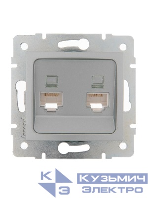 Розетка компьютерная + телефонная 2-м СП Karina RJ45 + RJ11 механизм матов. серебр. LEZARD 707-4388-143