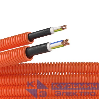 Труба гофрированная ПНД гибкая d16мм с кабелем ВВГнг(А)-LS 2.5х3 РЭК ГОСТ+ оранж. (уп.50м) DKC 7S91650
