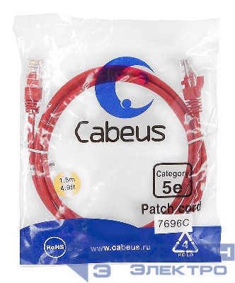 Патч-корд U/UTP кат.5E PC-UTP-RJ45-Cat.5e-1.5m-RD-LSZH 2xRJ45/8p8c неэкранир. LSZH 1.5м красн. Cabeus 9514c