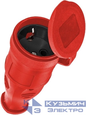 Розетка 16А IP44 прямая с заземл. каучук черн. КОСМОС RKsm-Z-IP(B)16A