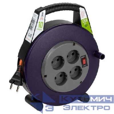 Удлинитель в закрыт. корпусе 4х10м без заземл. 6А с выкл. BPx-4-2x0.75-10m ПВС 2x0.75 Эра Б0052923