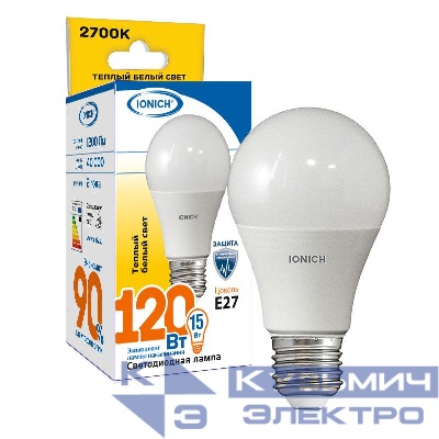 Лампа светодиодная ILED-SMD2835-A60-14-1100-230-2.7-E27 A60 14Вт E27 2700К тепл. бел. IONICH 1622