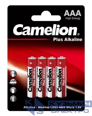 Элемент питания алкалиновый AAA/LR03 1.5В Plus Alkaline LR03-BP4 BL-4 (блист.4шт) Camelion 7369