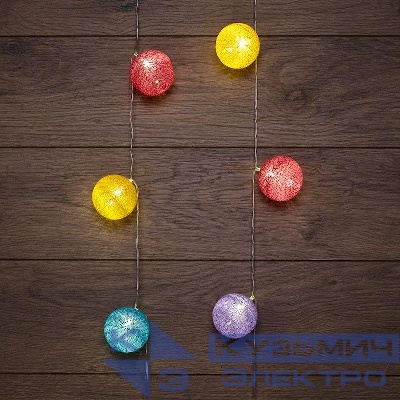 Гирлянда светодиодная "Тайские фонарики "Фейерверк" 1.5м 10LED тепл. бел. 1Вт IP20 провод ПВХ прозр. элементы питания 2хAA (не в компл.) Neon-Night 303-099