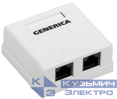 Розетка компьютерная 2-м ОП RJ45 кат.5E UTP GENERICA CS2-1C5EU-22-G