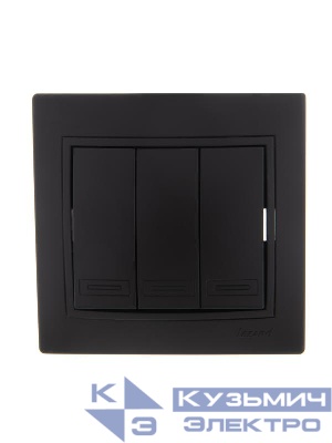 Выключатель 3-кл. 1п СП Mira 10А IP20 со вставкой черн. бархат LEZARD 701-4242-109