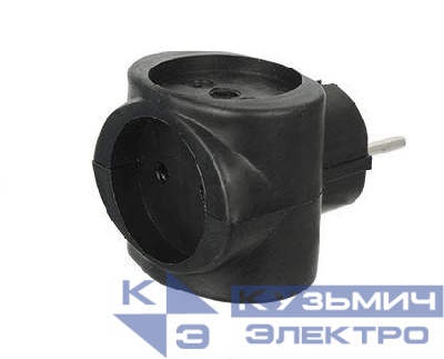 Разветвитель сетевой (тройник) Si 1/3-Bl 6А куб черн. Volsten 13917