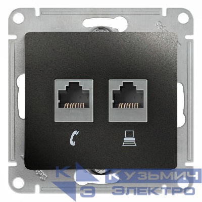 Розетка компьютерная + телефонная 2-м СП Glossa RJ45 + RJ11 кат.5E механизм антрацит SE GSL000785