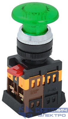 Кнопка "Грибок" AELA-22 d22мм 1з+1р 240В неон зел. IEK BBG20-AELA-K06