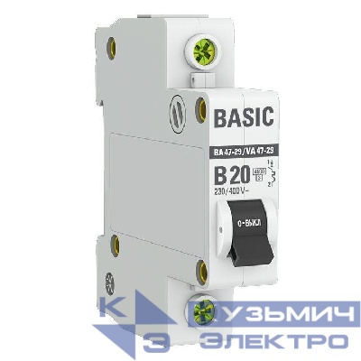 Выключатель автоматический модульный 1п B 20А 4.5кА ВА 47-29 Basic EKF mcb4729-1-20-B
