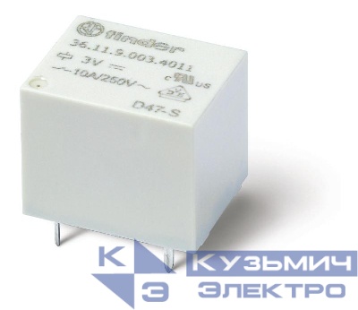 Реле миниатюрное электромеханич. монтаж на печатную плату формат "кубик сахара" 1CO 10А AgSnO2 9В DС влагозащ. RTIII FINDER 361190094011