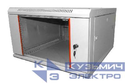 Шкаф настенный 6U серия WM (600х650х370), передняя дверь стекло, разборный, серый Netko